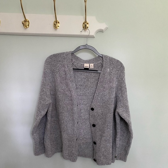 NWOT! ROXY heathered grey cardigan sweater - Picture 1 of 5